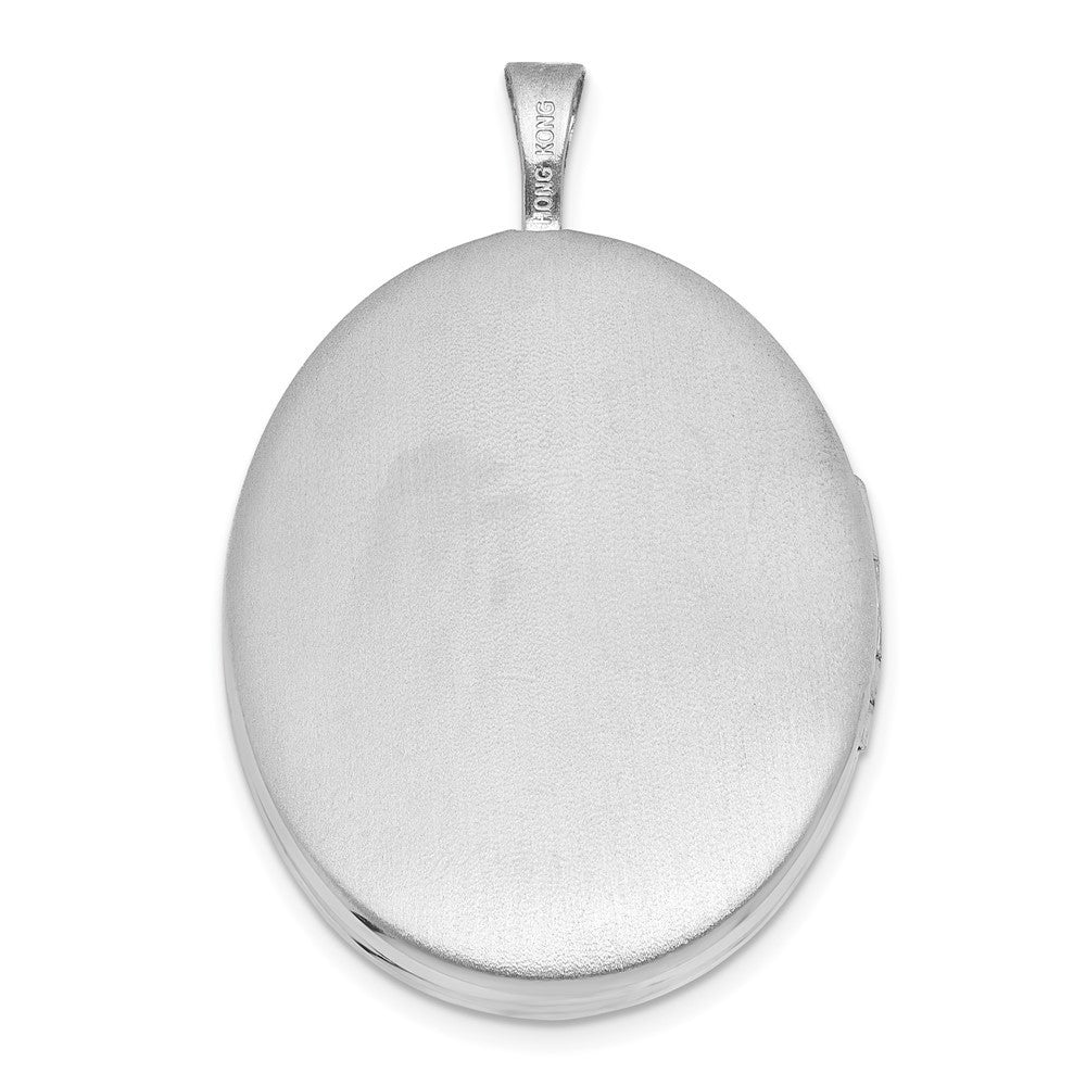 Sterling Silver Front Brushed Back Diamond Hearts Swirl Design 26mm Oval Locket