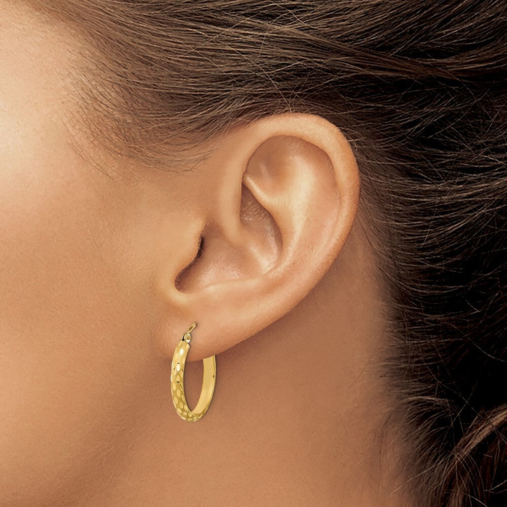 14k Yellow Gold Polished and Satin Diamond-cut Hoop Earrings Gift for Women