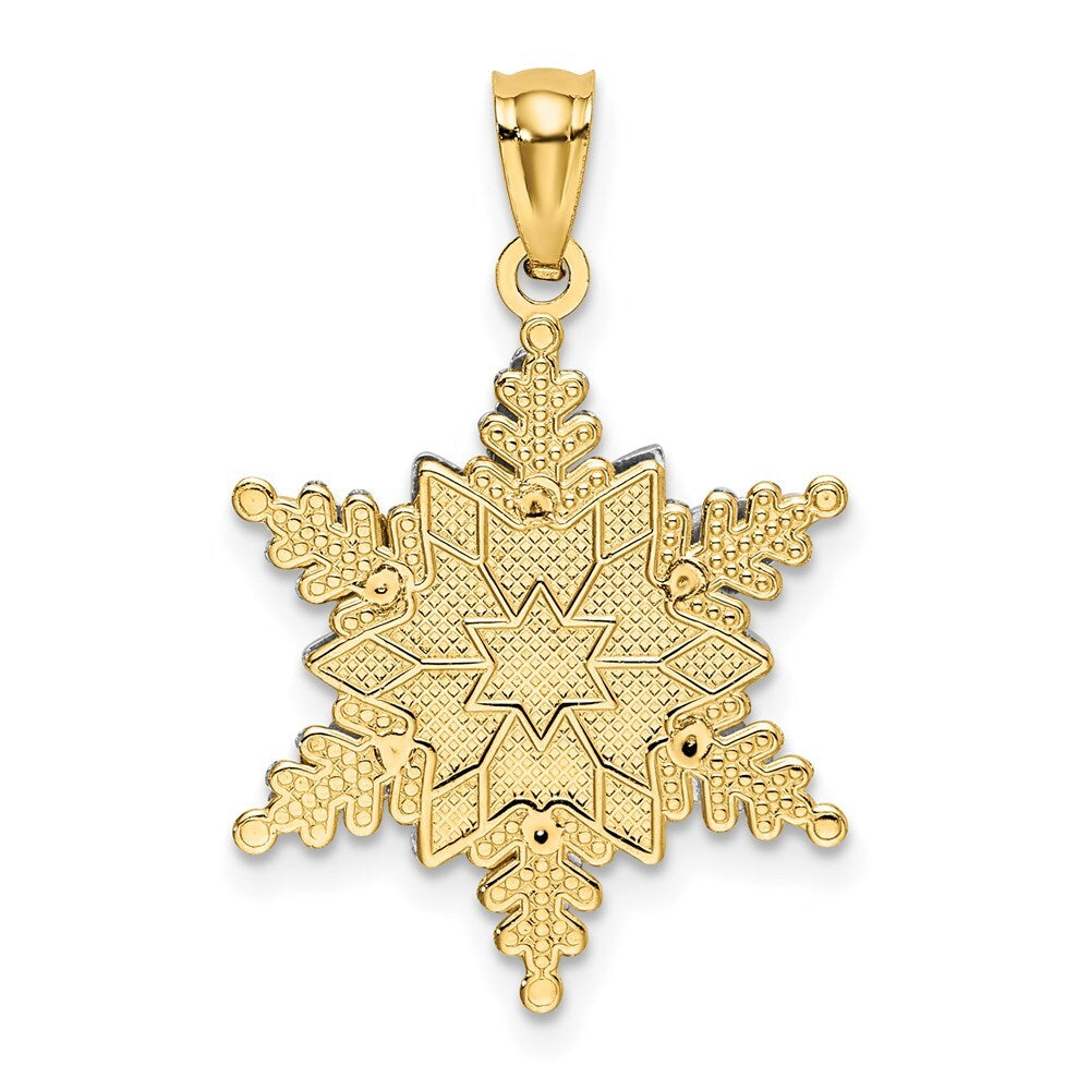 14k Two-tone Gold Polished and Textured 2 Level Snowflake Pendant