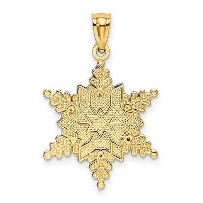 14k Two-tone Gold Polished and Textured 2 Level Snowflake Pendant