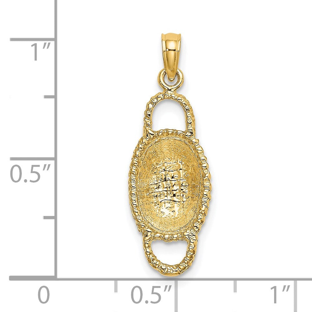 14k Yellow Gold 3-D 2 Handles Oval Basket Charm Pendant for Women