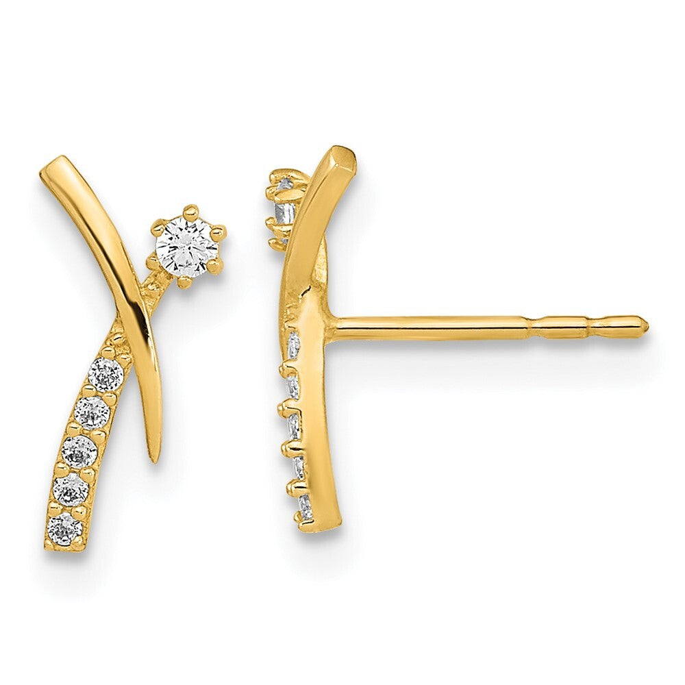 14k Yellow Gold Polished Fancy Cubic Zirconia Stud Earrings Gift for Women