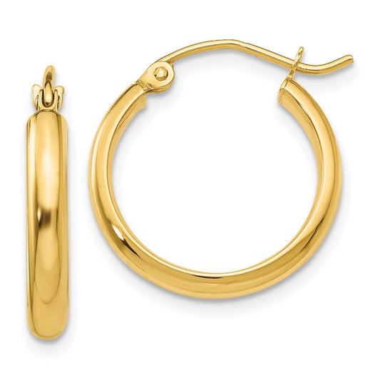 14k Yellow Gold Round Tube Hoop Earrings Gift for Women