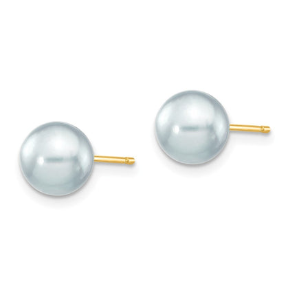 14k Yellow Gold 7-8mm Grey Round Akoya Saltwater Cultured Pearl Earrings