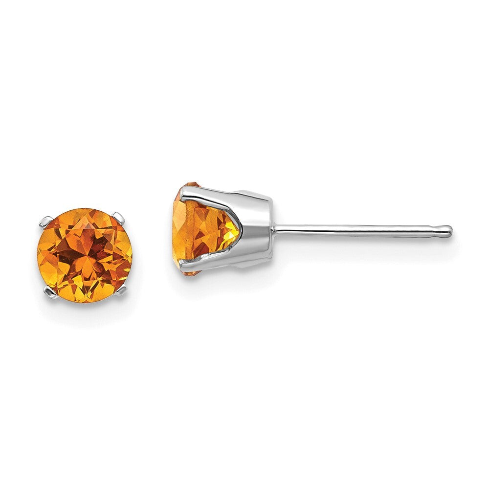 14k White Gold 5mm Citrine Stud Earrings Gift for Women