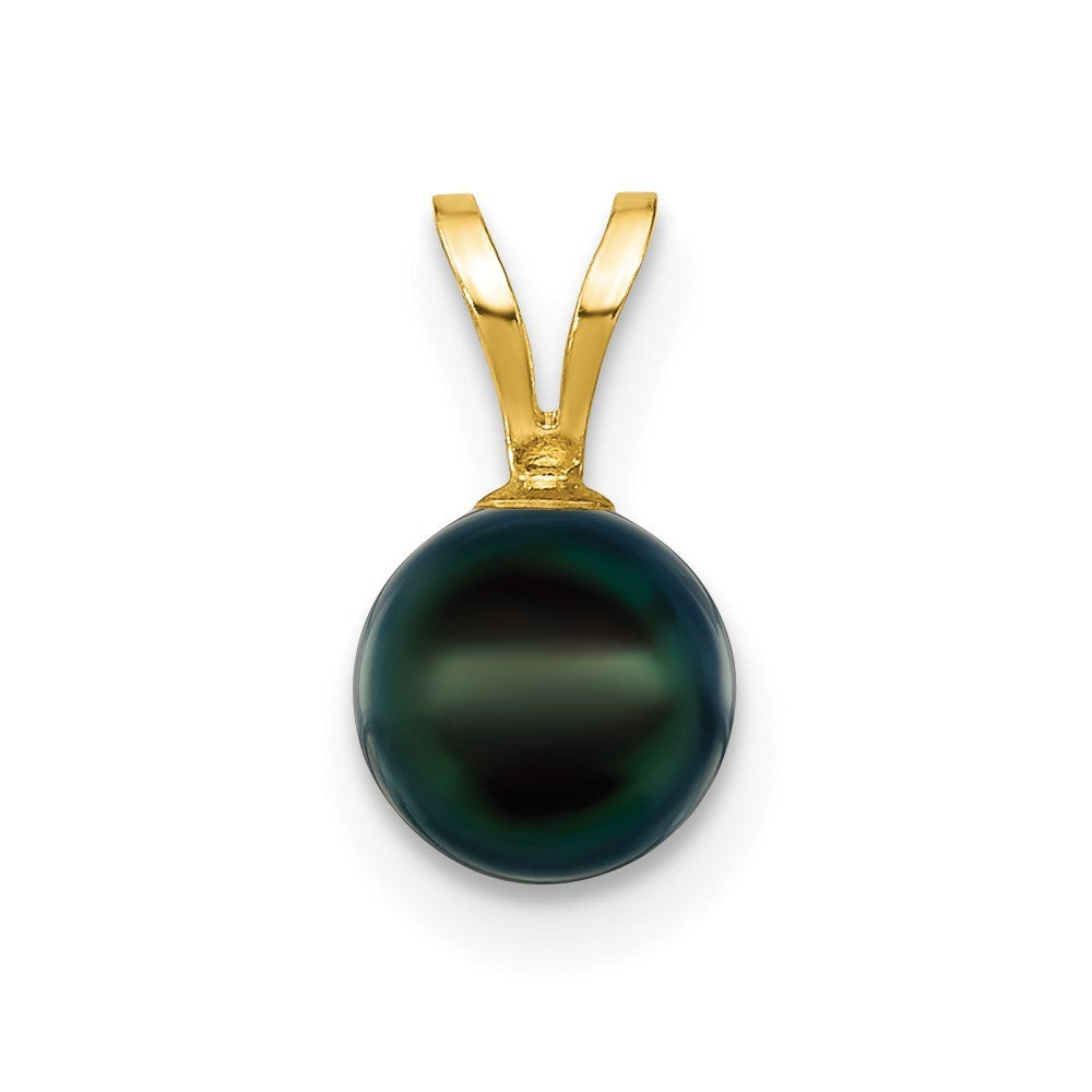 14k Yellow Gold 6-7mm Black Round Akoya Saltwater Cultured Pearl Pendant