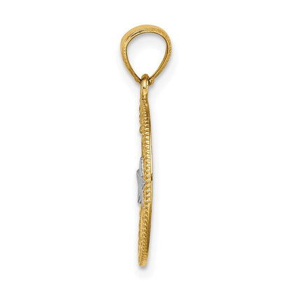 14k Yellow Gold Rhodium Star & Moon Pendant for Women