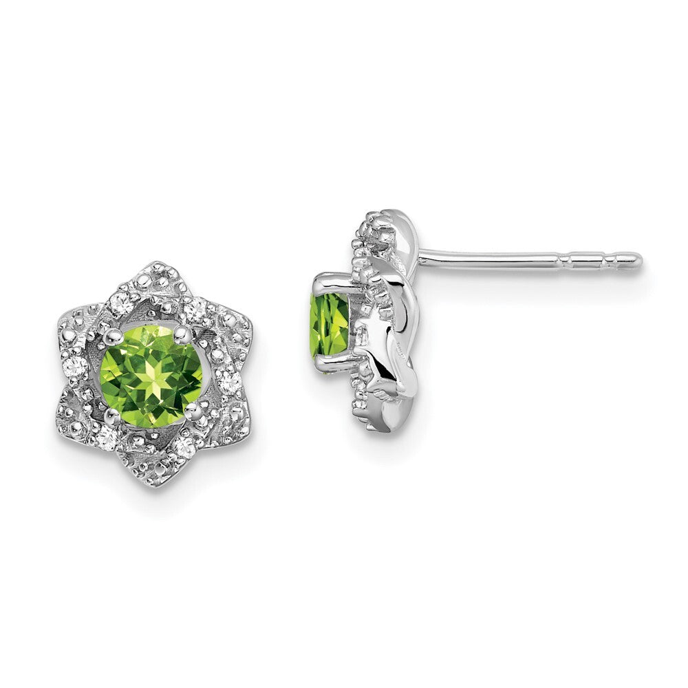 14k White Gold Peridot and Diamond Stud Earrings