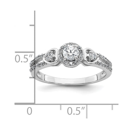 Sterling Silver RH-plated Polished CZ Halo Heart Ring Size 8