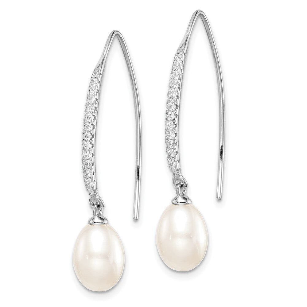 Sterling Silver White Teardrop Cultured Pearl & Cubic Zirconia Threader Earrings