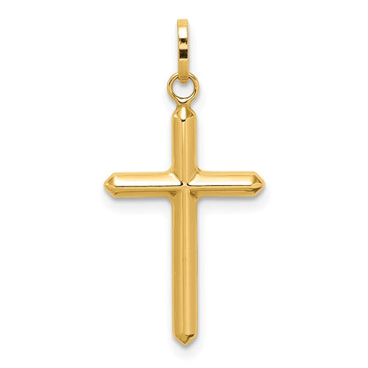 14k Yellow Gold Polished Hollow Latin Cross Charm Pendant for Women