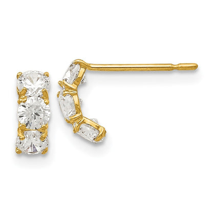 14k Yellow Gold CZ Children's Three Stone Earrings