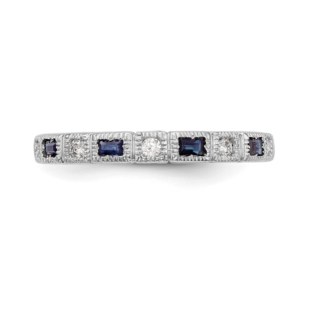 14k White Gold 1/10 carat Diamond and Blue Sapphire Complete Band Size 7