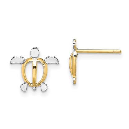14k Yellow Gold W/ Rhodium Sea Turtle Earrings
