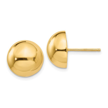 14k Yellow Gold Polished 12mm Half Ball Stud Earrings Gift for Women