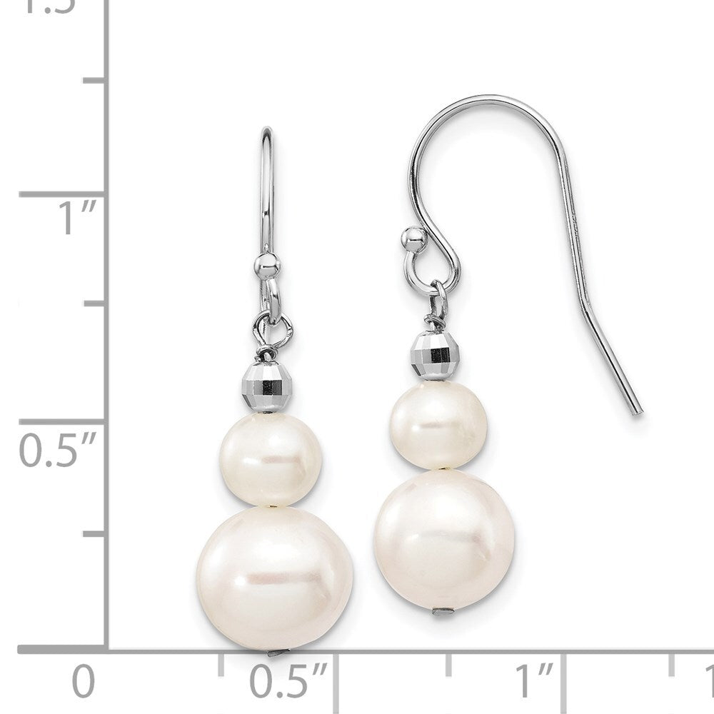 14k White Gold White Freshwater Cultured Pearl Graduated Dangle Earrings