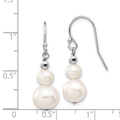 14k White Gold White Freshwater Cultured Pearl Graduated Dangle Earrings