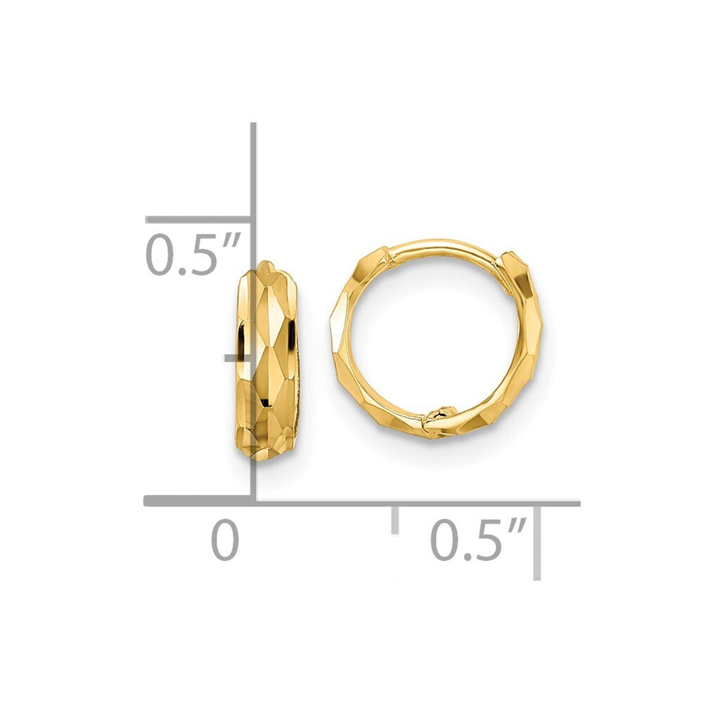 14k Yellow Gold Diamond-Cut Hinged Hoop Earrings Gift for Women