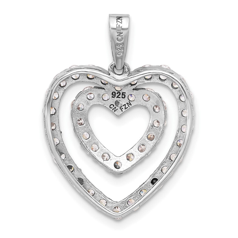 Sterling Silver Rhodium-plated Cubic Zirconia Double Heart Pendant
