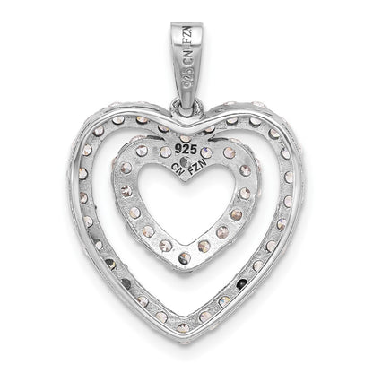 Sterling Silver Rhodium-plated Cubic Zirconia Double Heart Pendant