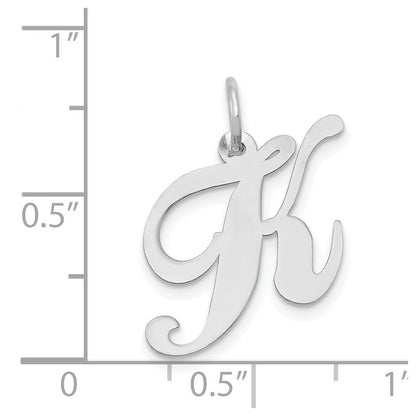 14k White Gold Medium Fancy Script Letter K Initial Charm Pendant for Women