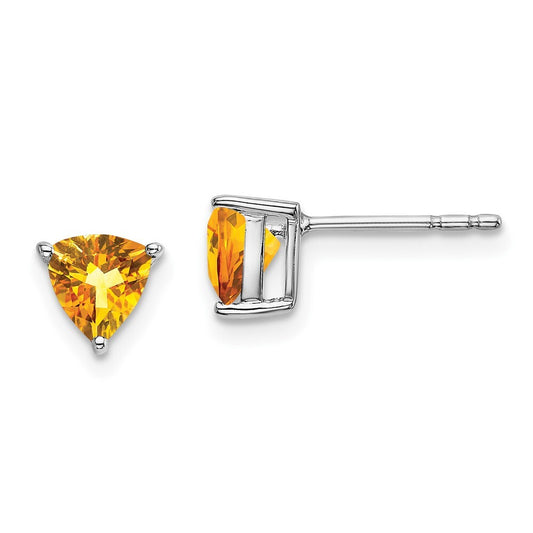14k White Gold Trillion Citrine Stud Earrings Gift for Women