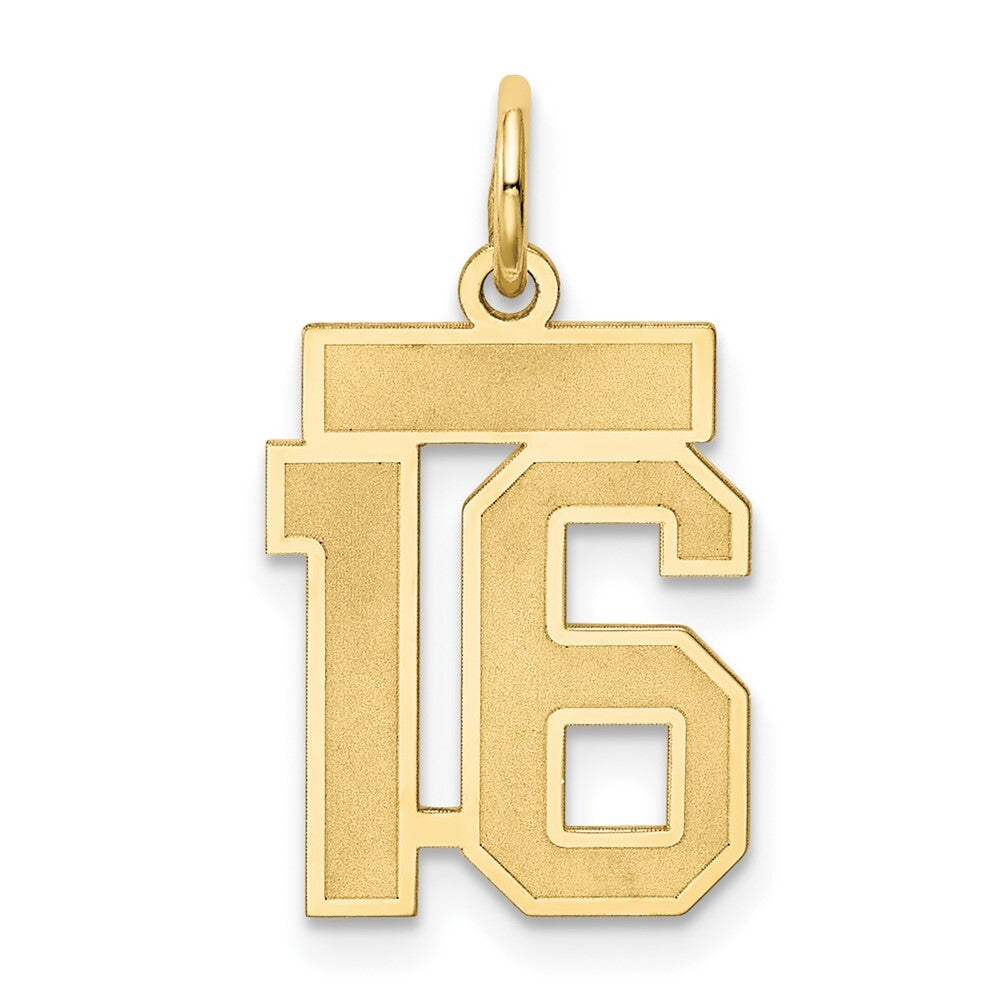 14k Yellow Gold Small Satin Number 16 Charm Pendant for Women