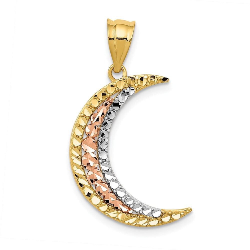 14k Two-tone Gold White Rhodium Diamond-cut Moon Pendant for Women