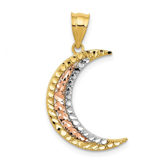 14k Two-tone Gold White Rhodium Diamond-cut Moon Pendant for Women