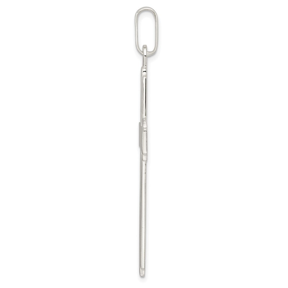 Sterling Silver Polished Edge Lines Large Latin Cross Pendant