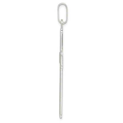 Sterling Silver Polished Edge Lines Large Latin Cross Pendant