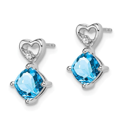 14k White Gold Amethyst and Diamond Heart Drop & Dangle Earrings