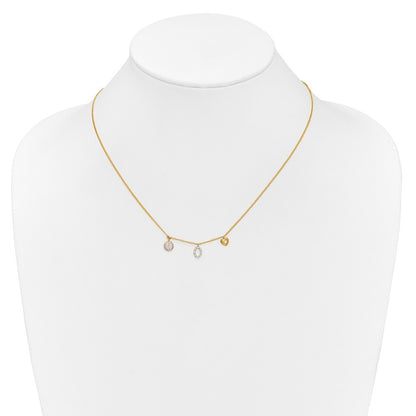 14k Yellow Gold Diamond Two Circle and Heart 18 inch Necklace
