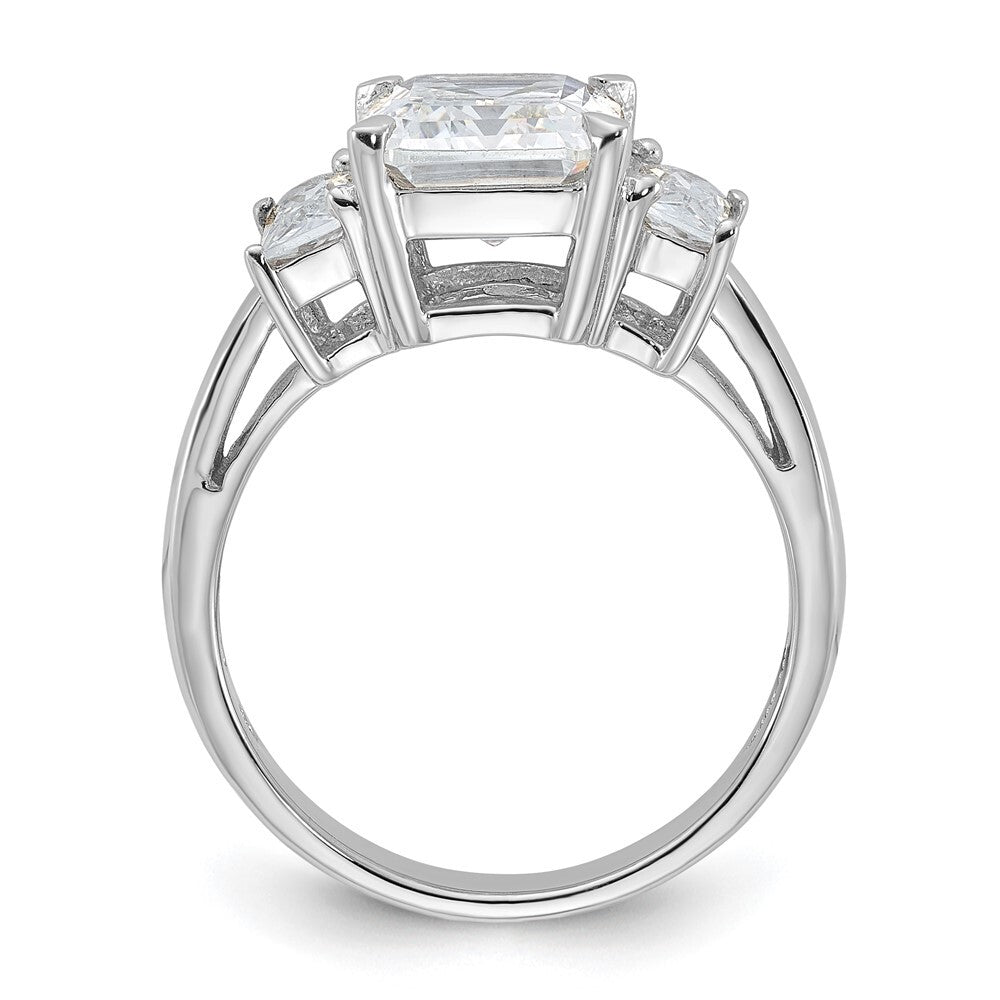 Sterling Silver Rhodium-plated Emerald-cut Cubic Zirconia 3-stone Ring Size 6