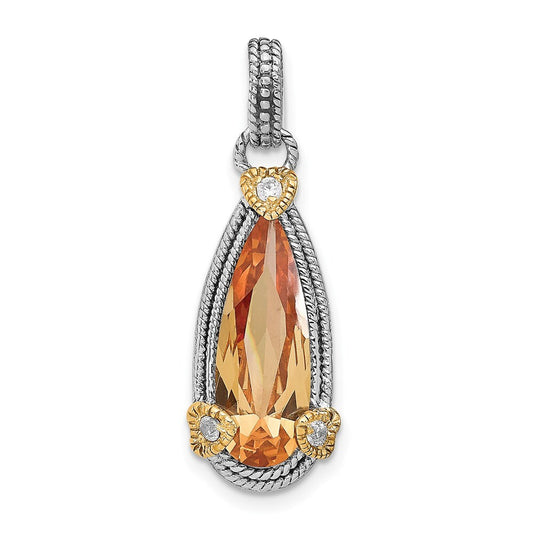 Sterling Silver & Vermeil Rhodium-plated Champagne Cubic Zirconia Pendant