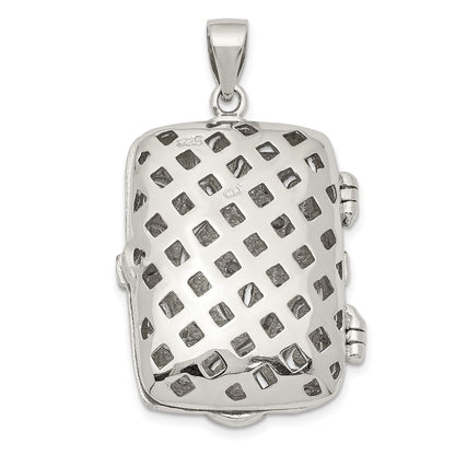 Sterling Silver Fancy Cubic Zirconia Rectangle 24mm Locket Pendant