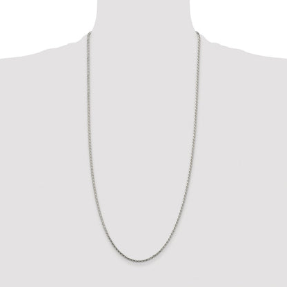 Sterling Silver Rhodium-plated 2.15mm Diamond-cut Round Spiga Chain