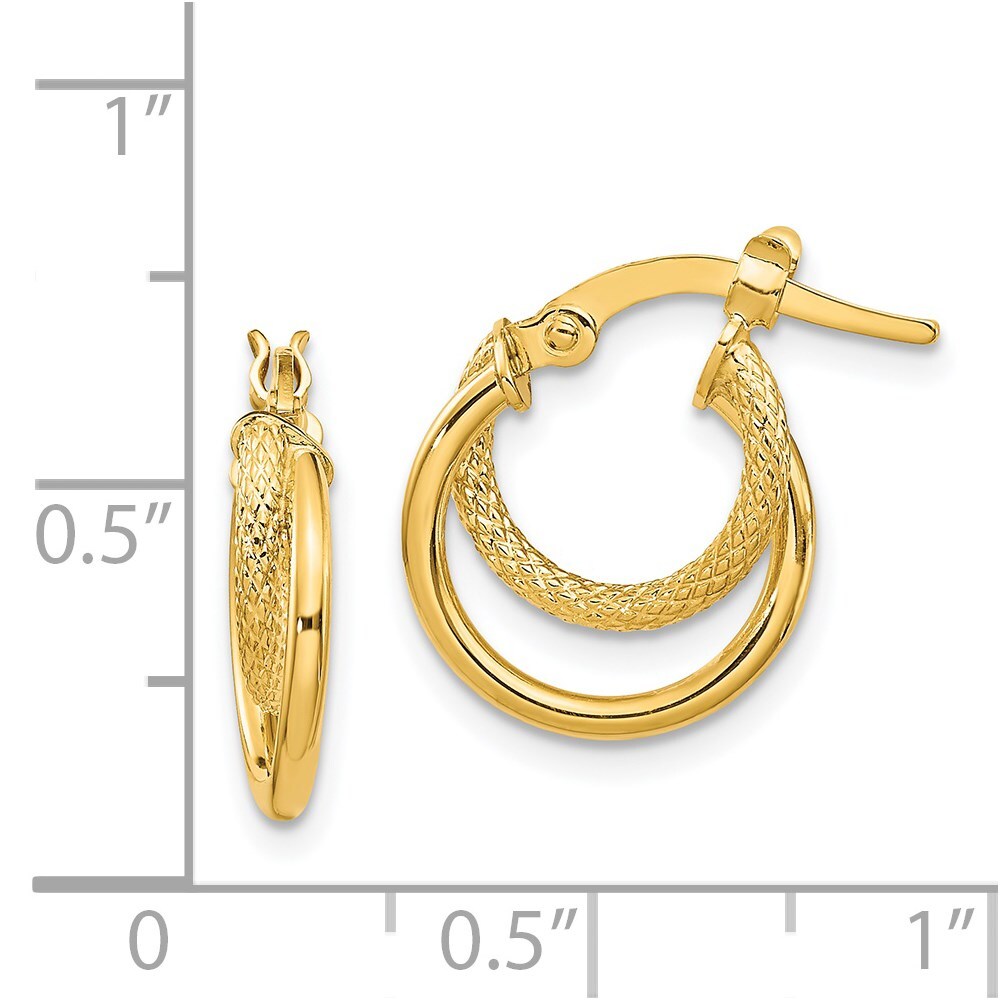 14k Yellow Gold Polished Diamond-cut Hinged Hoop Earrings Gift for Women