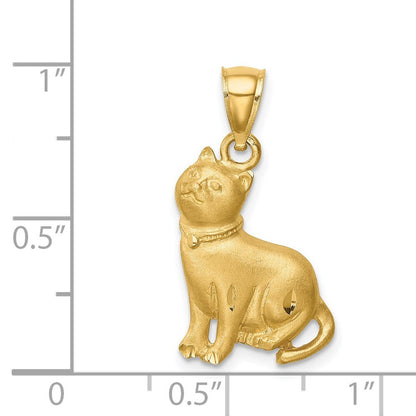 14k Yellow Gold Diamond-cut Cat Pendant for Women