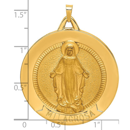 14k Yellow Gold Solid Polished Satin Large Raised Round Milagrosa Medal
