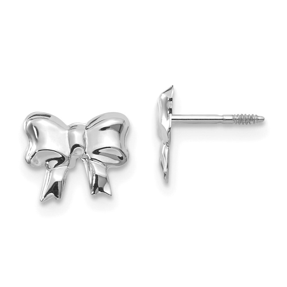 14k White Gold Rhodium-plated Bow Screwback Stud Earrings Gift for Women