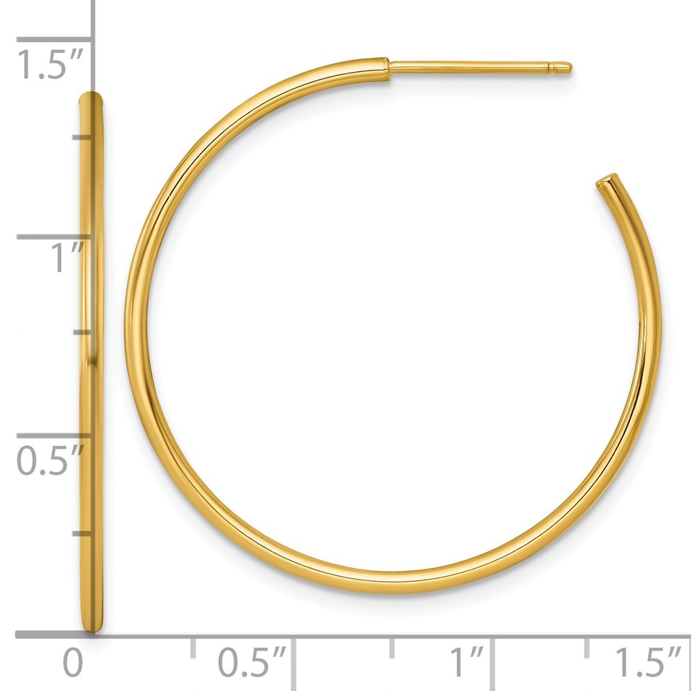 14k Yellow Gold Polished 1.5 x 35mm Solid C-Hoop Earrings