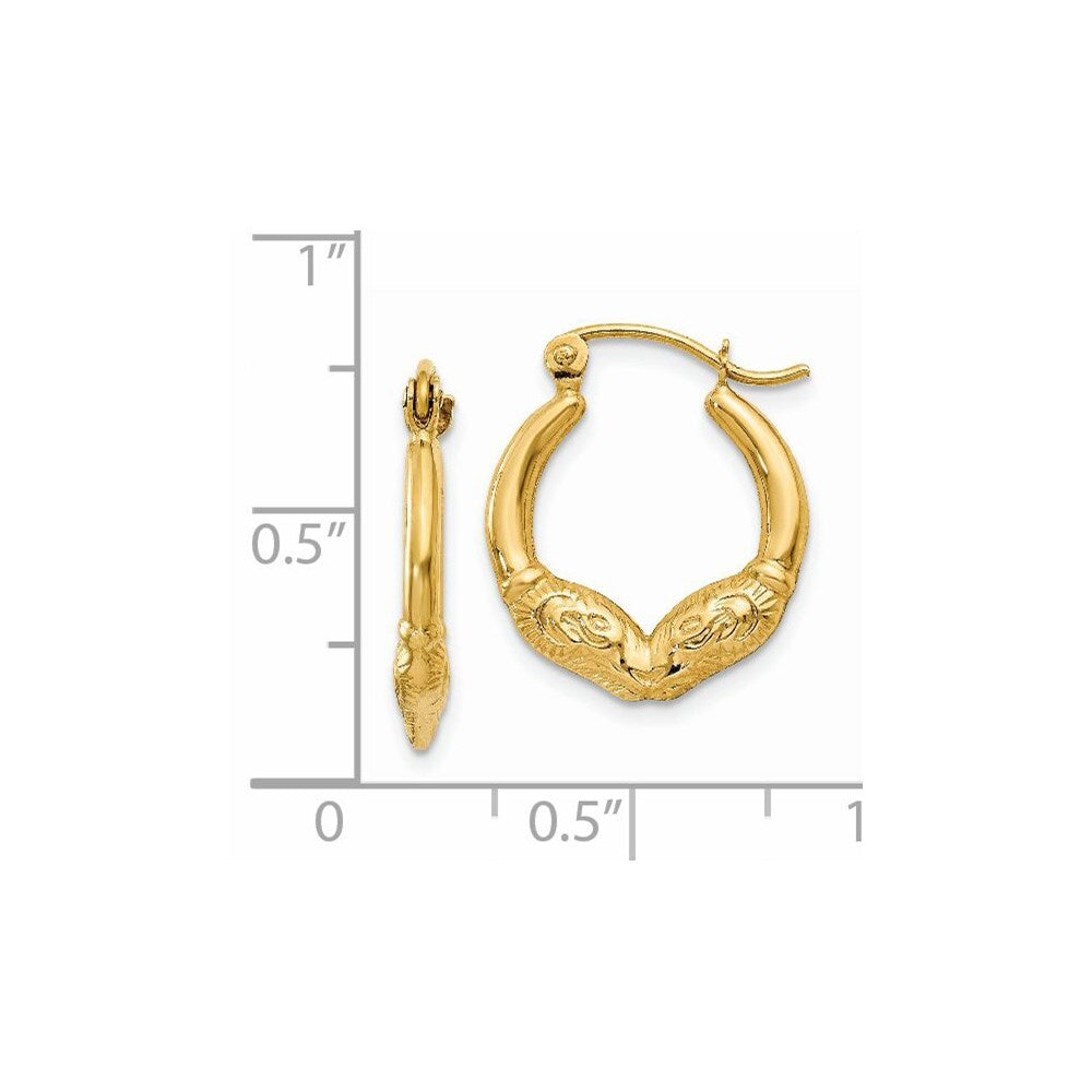 14k Yellow Gold Ram Head Hoop Earrings Gift for Women
