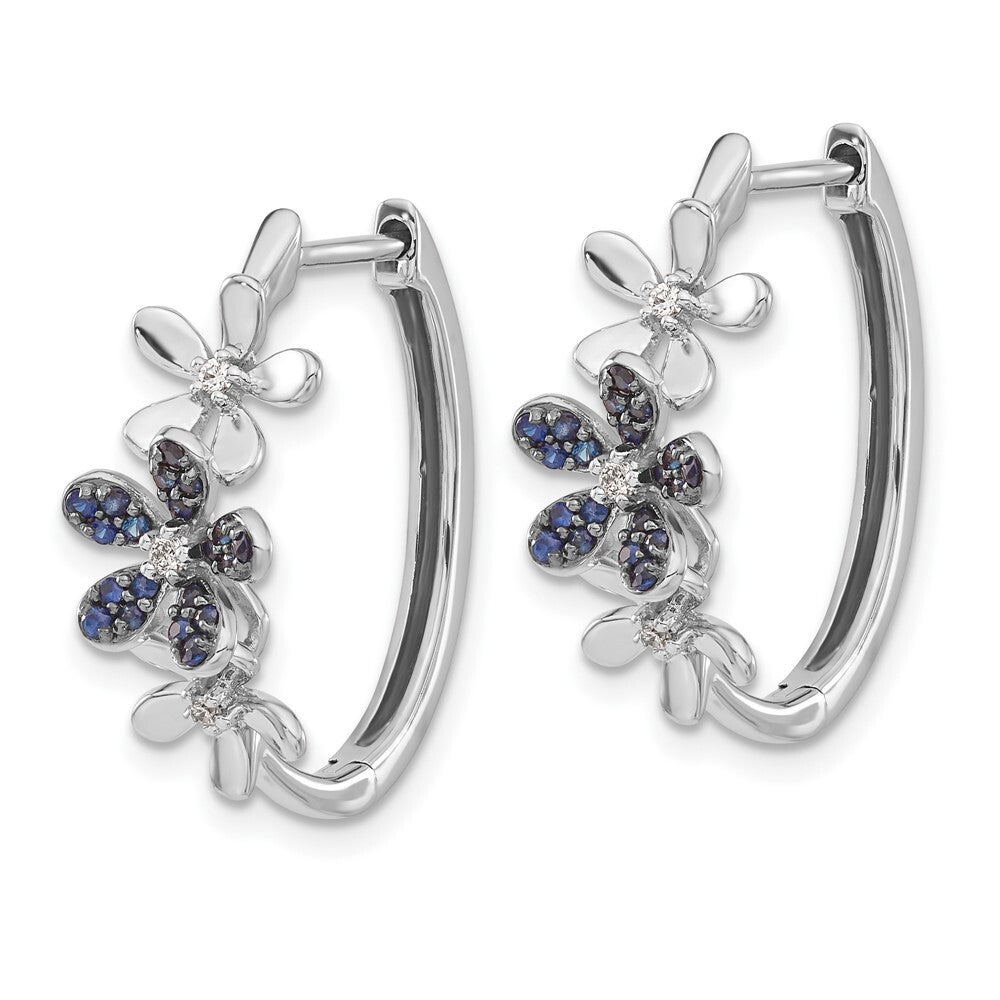 14k White Gold Diamond and Sapphire Hoop Earrings
