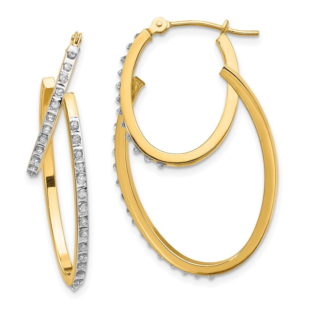 14k Yellow Gold Diamond Fascination Hinged Double Hoop Earrings
