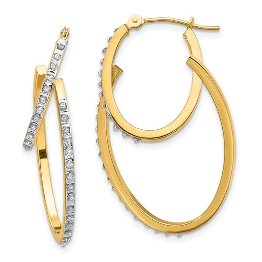 14k Yellow Gold Diamond Fascination Hinged Double Hoop Earrings