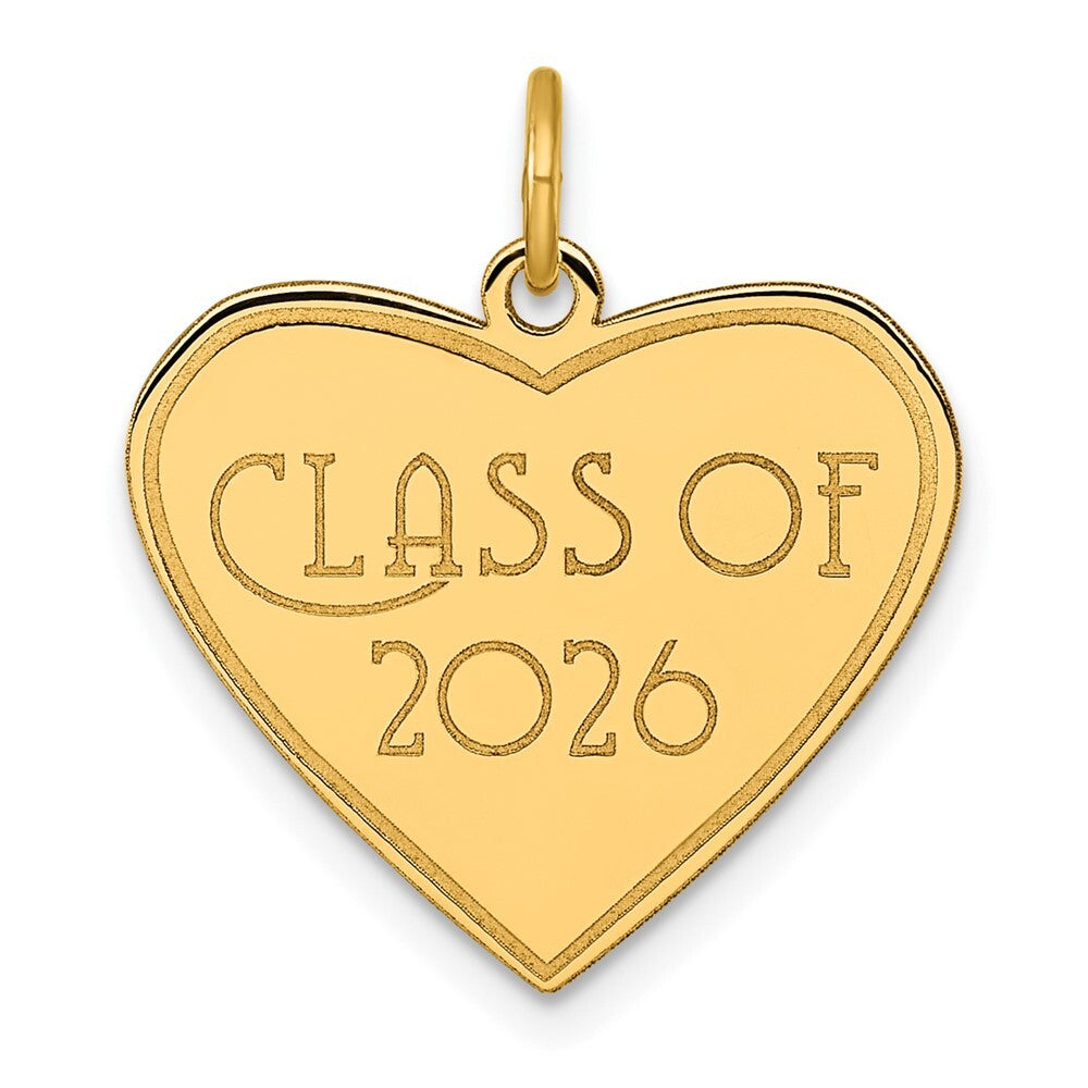 14k Yellow Gold Polished Class of 2026 Heart Charm Pendant for Women