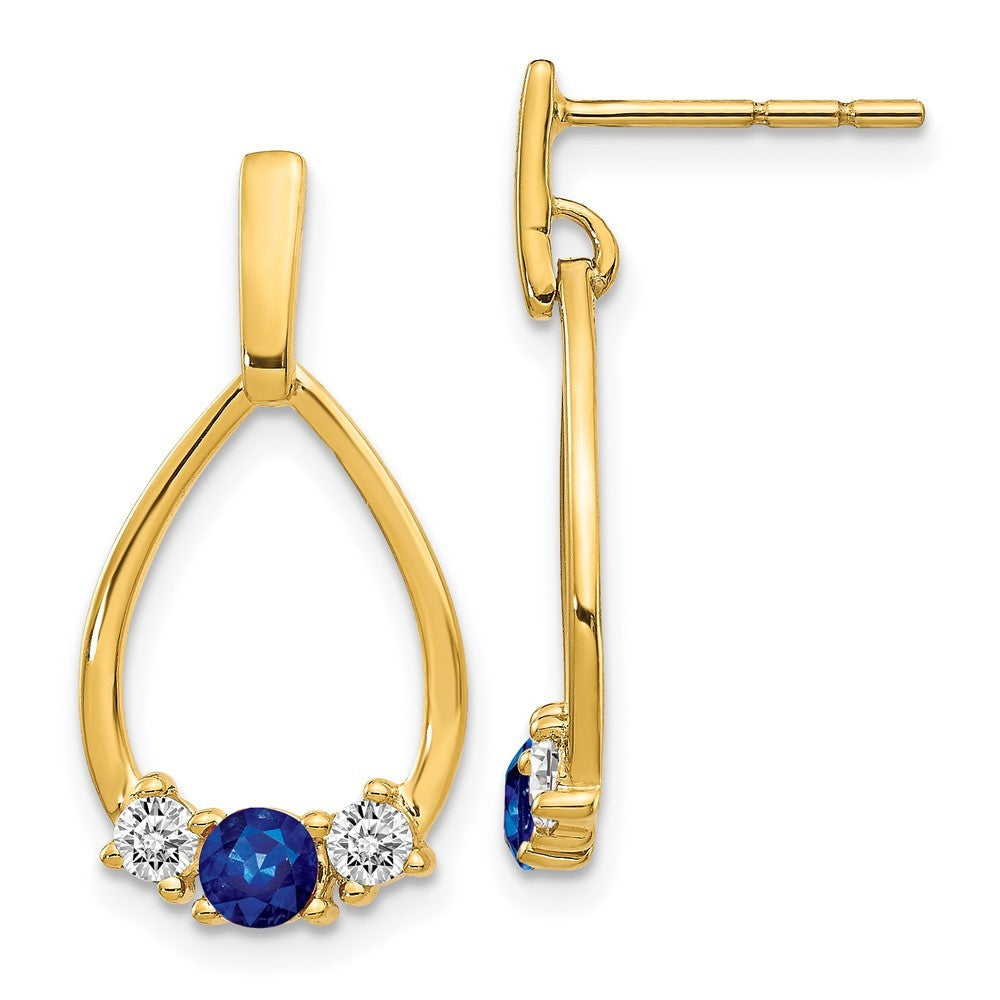 14k Yellow Gold Blue and White Sapphire Dangle Earrings