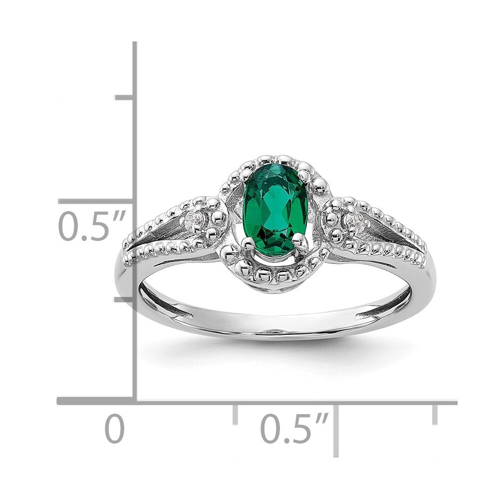 Sterling Silver Rhodium-plated Created Emerald & Diamond Ring
