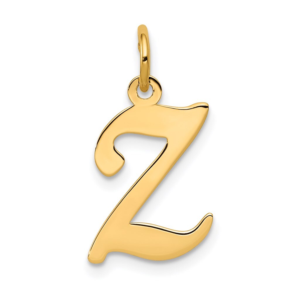 14k Yellow Gold Script Letter Z Initial Charm Pendant for Women